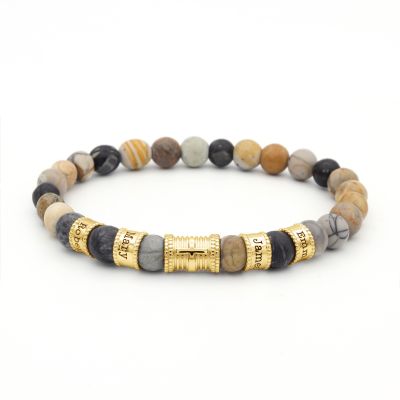 Cross Women Name Bracelet With Picasso Jasper Stones [18K Gold Plated]