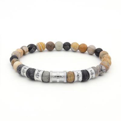 Cross Women Name Bracelet With Picasso Jasper Stones [Silver]