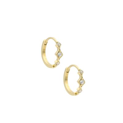 Crown Hoop Earrings - 3 Crystals [18K Gold Vermeil]