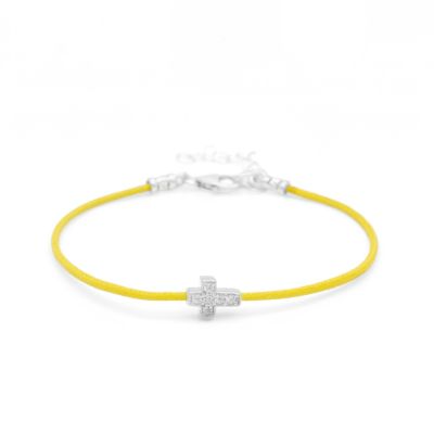 Crystal Cross Bracelet - Yellow Cord [Sterling Silver]