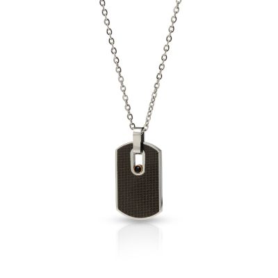 Black Crystal Tag Necklace for Men