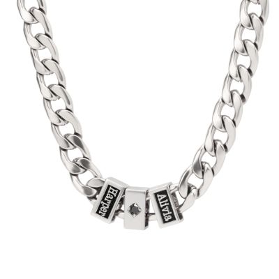 Cuban Link Chain Name Necklace with Black Diamond