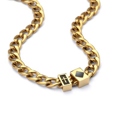 Cuban Link Chain with Cross & Nano Bible for Men – 8mm [Gold Plated]