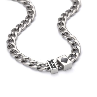 Chaîne à Maillons Cubains avec Croix et Nano Bible pour Homme – 8 mm