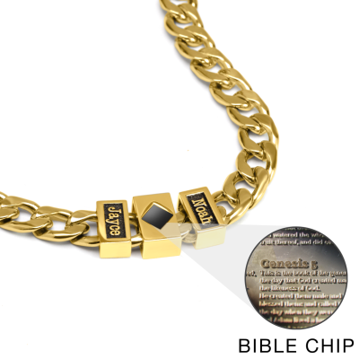 Chaîne Cubaine Personnalisée avec Nano Bible [Plaqué Or 18ct]