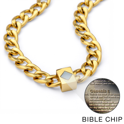 Cuban Link Chain with Nano Bible for Men – 8mm [Gold Plated]