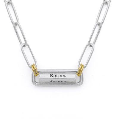 Link Chain Bar Engraved Necklace [Sterling Silver]
