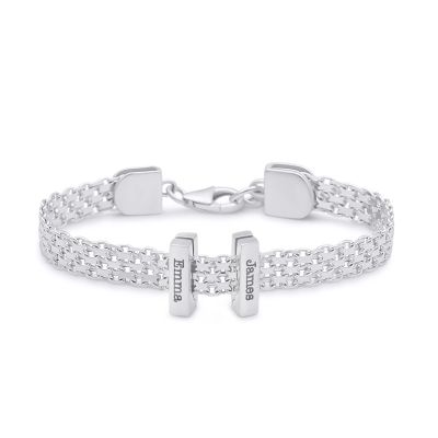 Verzaubertes Milanaise Armband mit Gravur - Balken Charm [Sterlingsilber]