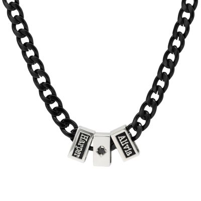 Dark Cuban Link Chain Name Necklace with Black Diamond
