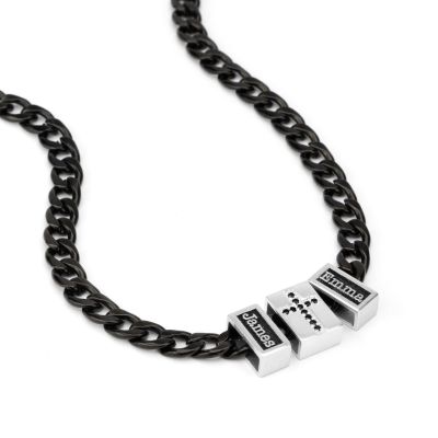Diamond Cross Dark Cuban Link Chain With Names