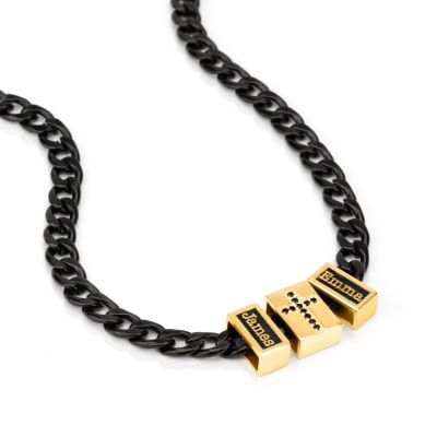 Diamond Cross Dark Cuban Link Chain With Names [18K Gold Plated]