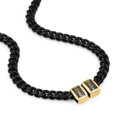 Collier à Chaîne Cubaine Noire avec Prénoms - 6mm [Vermeil 18ct]