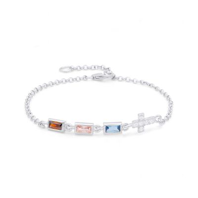 Bracelet Pierres de naissance avec Croix Éblouissante [Argent 925]