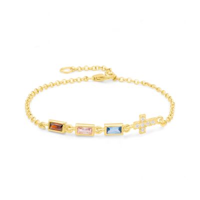 Bracelet Pierres de naissance avec Croix Éblouissante [Plaqué Or 18ct]