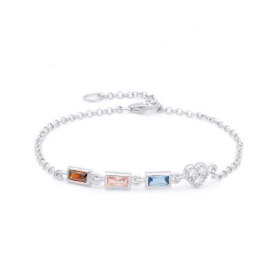 Dazzling Heart Birthstone Bracelet [Sterling Silver]