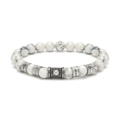 Howlite Women Name Bracelet With 0.10 ct Diamond [Sterling Silver]