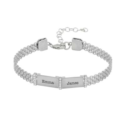 Milanaise Armband mit Gravur und Kristallen [Sterling Silver]