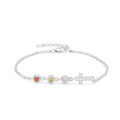 Bracelet Étoiles Enchantées Pierre de Naissance avec Charm Croix [Argent 925]