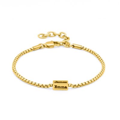 Engraved Bar Box Chain Bracelet for Men - Gold Plated