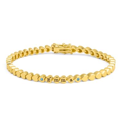 Bracelet à Initiales Mia Tennis Cœur avec Pierres précieuses [Vermeil 18ct]