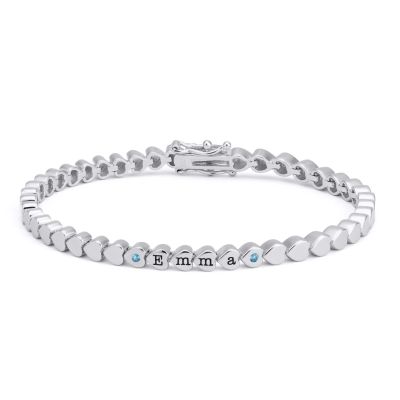 Bracelet à Initiales Mia Tennis Cœur avec Pierres précieuses [Argent 925]
