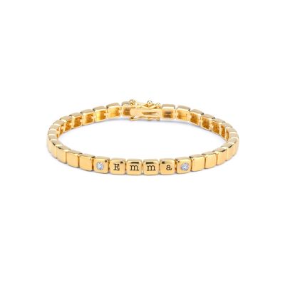 Mia Tennis Würfel Initialen Armband mit Diamanten [750er Gold Vermeil]