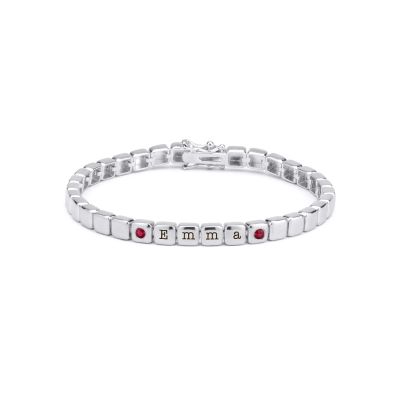 Mia Tennis Cube Initials Bracelet with Gemstones [Sterling Silver]
