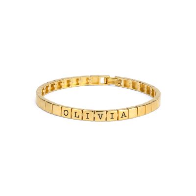 Mia Tennis Square Engraved Bracelet [18K Gold Plated]