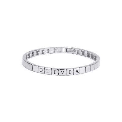 Mia Quadrat Tennis-Armband mit Initialen [Sterlingsilber]