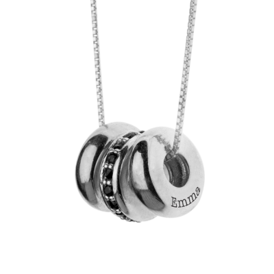 Collar Personalizado Amuletos Familiares - Cristales Negros [Plata de Ley]