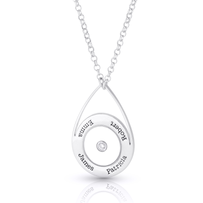Floating Teardrop Diamond Name Necklace [Sterling Silver]