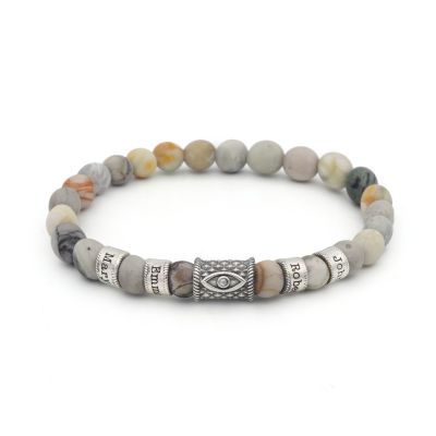Bracelet Jaspe Picasso Prénom avec Œil du Mal pour Femme - Diamant [Argent 925]