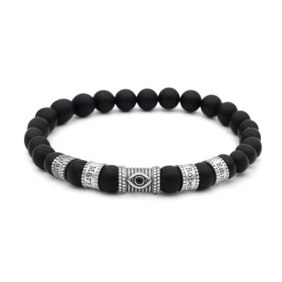 Bracelet Onyx Noir Prénom avec Œil du Mal pour Homme 