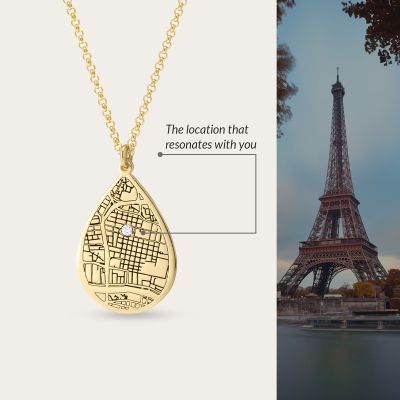Cherished Spot Engraved Map Necklace [18K Gold Plated]
