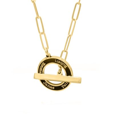 Family Anchor Link Chain Name Necklace - Dark Circle [18K Gold Vermeil]