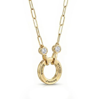 Family Circle Link Chain Name Necklace with Diamonds [18K Gold Plated]