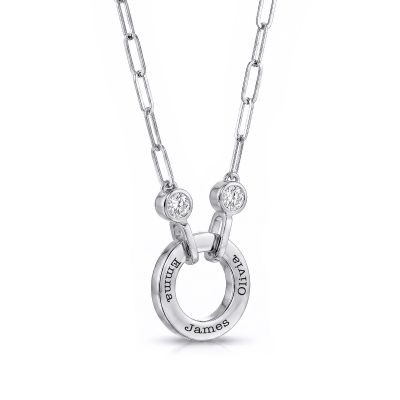 Family Circle Link Chain Name Necklace with Diamonds [Silver]