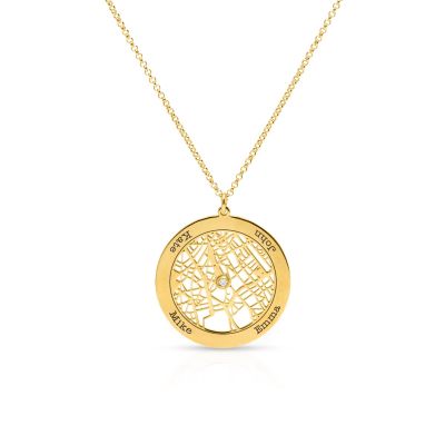 Family Circle Map Necklace with Names [14 Karat Gold]