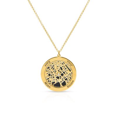 Family Circle Silhouette Map Name Necklace [18K Gold Vermeil]