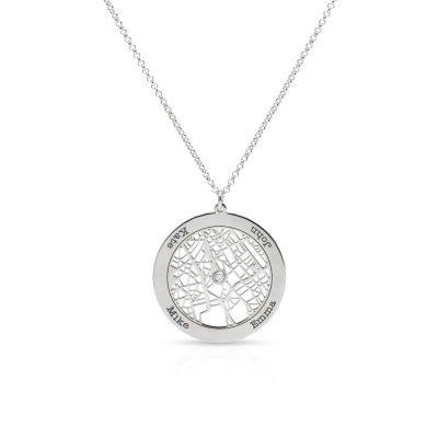Family Circle Map Necklace with Names [Sterling Silver]