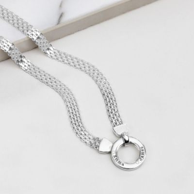Helena Circle Milanese Chain Name Necklace with Diamonds [Sterling Silver]