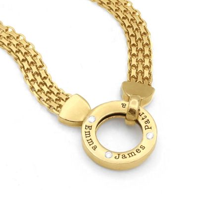 Helena Circle Milanese Chain Name Necklace with Diamonds [18K Gold Plated]