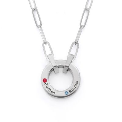 Collier Trombone Cercle de Famille avec Pierres de Naissance [Argent 925]
