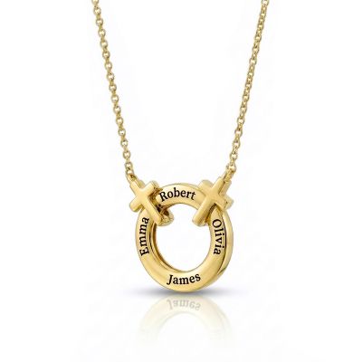 Family Circle Name Necklace with Cross [18K Gold Vermeil]