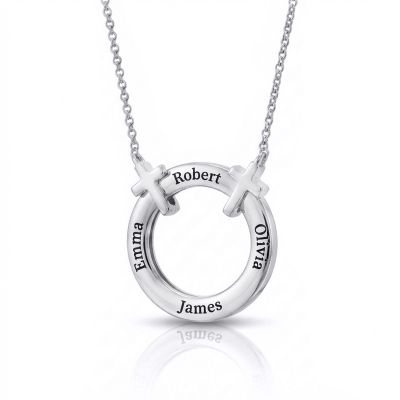 Family Circle Name Necklace with Cross [Silver]