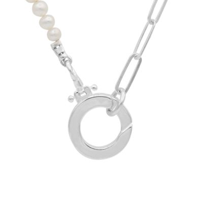 Emma Paperclip & Pearl Necklace [Sterling Silver]