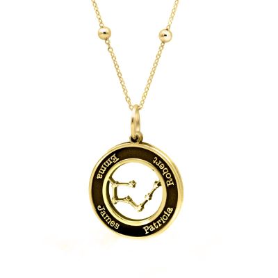 Mutters Kreis Sternzeichen Kette mit Gravur - Schwarzer Kreis [750er Gold Vermeil]