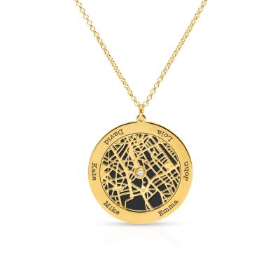 Family Circle Silhouette Map Necklace with Names [18K Gold Vermeil]