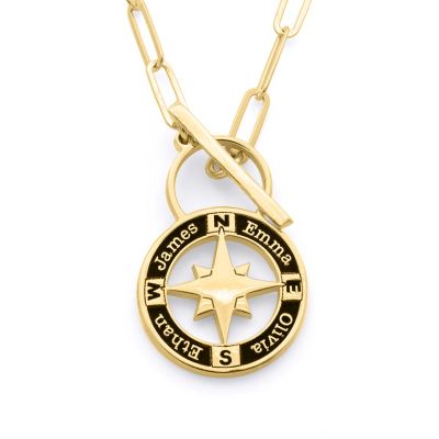 Familienkompass Ankerkette mit Gravur [750er vergoldet]