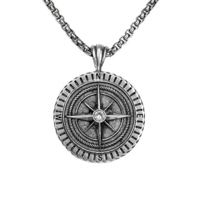Family Compass Men Engraved Necklace - Sterling Silver